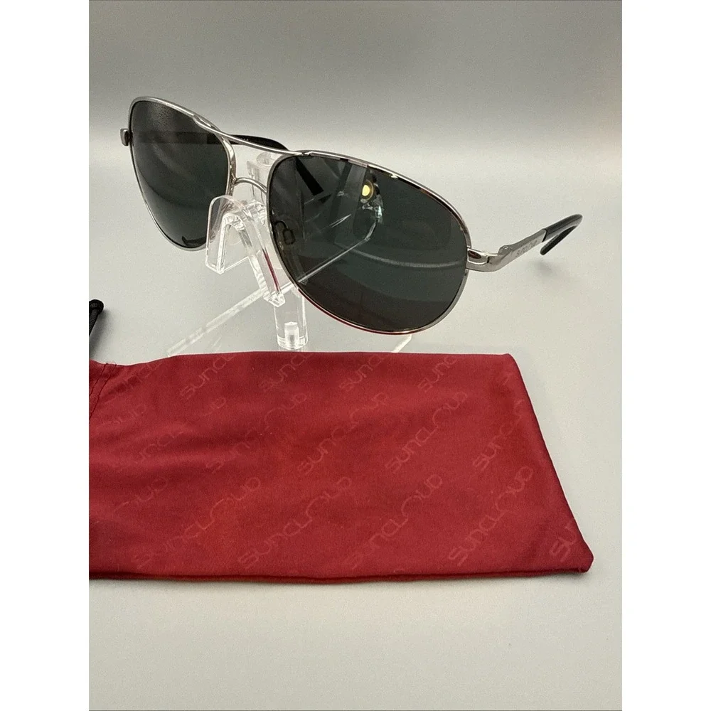 Suncloud Aviator Genuine Silver/Black Frame -Green Polarized Lens Vtg w/bag READ